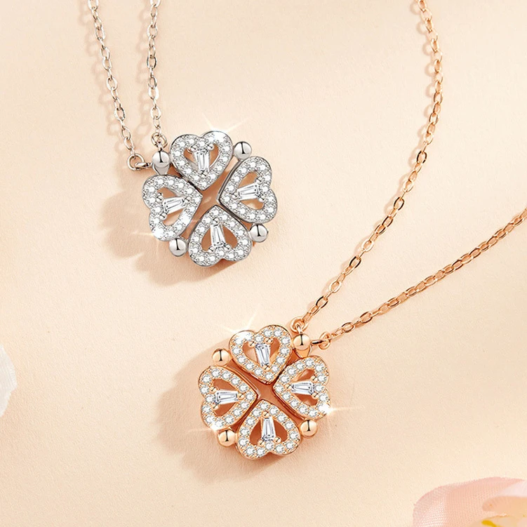 Women Jewelry Cz Diamond Folding Magnetic 4 Four Heart Leaf Clover Pendant 18k Gold Stainless Titanium Steel Necklace
Women Jewelry Cz Diamond Folding Magnetic 4 Four Heart Leaf Clover Pendant 18k Gold Stainless Titanium Steel Necklace