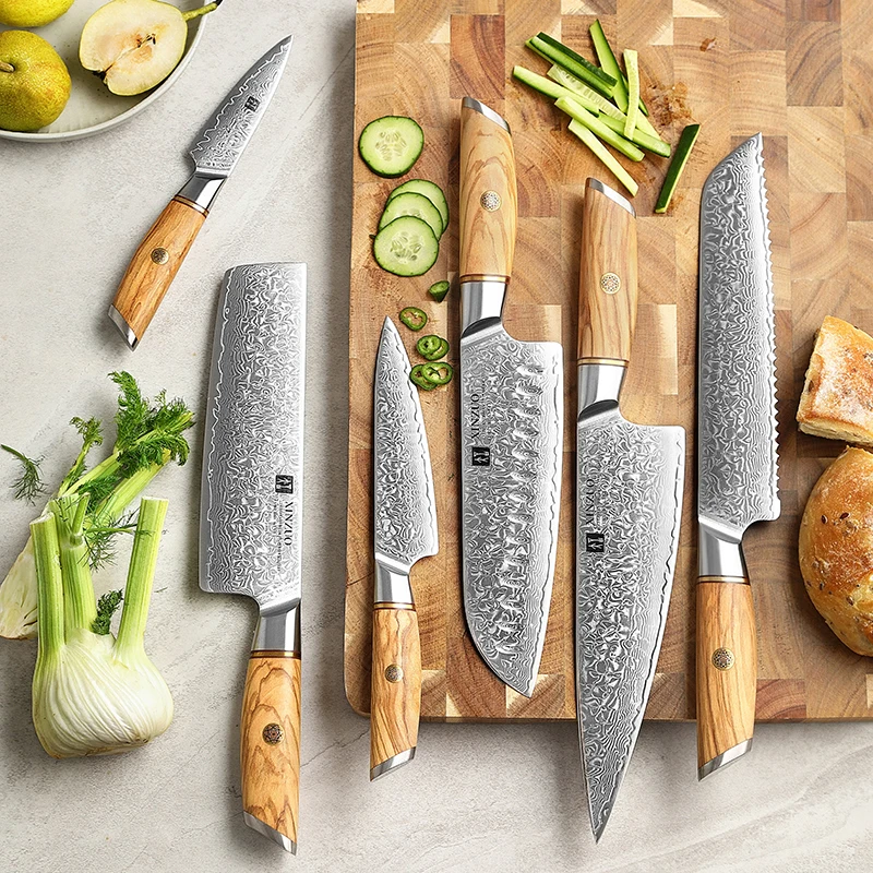 2022 New Design 6PCS Damascus Powder Steel 73 layers Kitchen Chef Knife Six-piece Set with Olive Wood Handle
2022 New Design 6PCS Damascus Powder Steel 73 layers Kitchen Chef Knife Six-piece Set with Olive Wood Handle