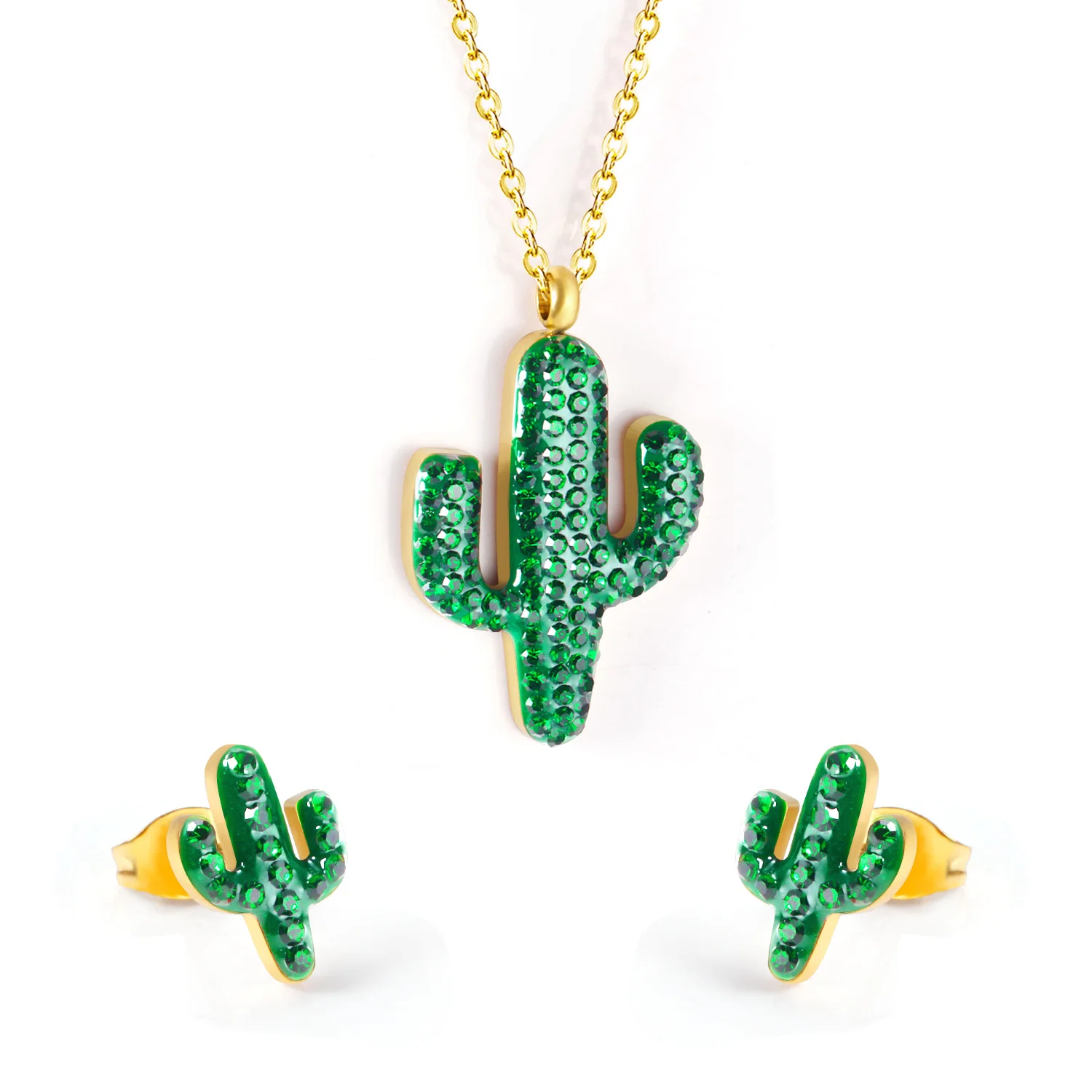 Trendy Jewelry Gold Silver Cactus Shape Stainless Steel Necklace Earrings Set for Young Girl, Gold/silver available
Trendy Jewelry Gold Silver Cactus Shape Stainless Steel Necklace Earrings Set for Young Girl, Gold/silver available