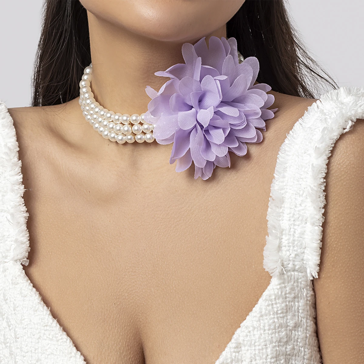 

SHIXIN Exaggerated Big Rose Flower Pearl Short Choker Necklace Women Romantic Clavicle Chain Aesthetic Y2K Wed Accessories New arrival