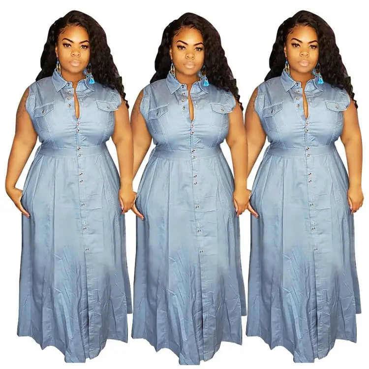 YW-Wholesale latest design light blue sleeveless clothing long maxi plus size shirt dress for woman fat
YW-Wholesale latest design light blue sleeveless clothing long maxi plus size shirt dress for woman fat