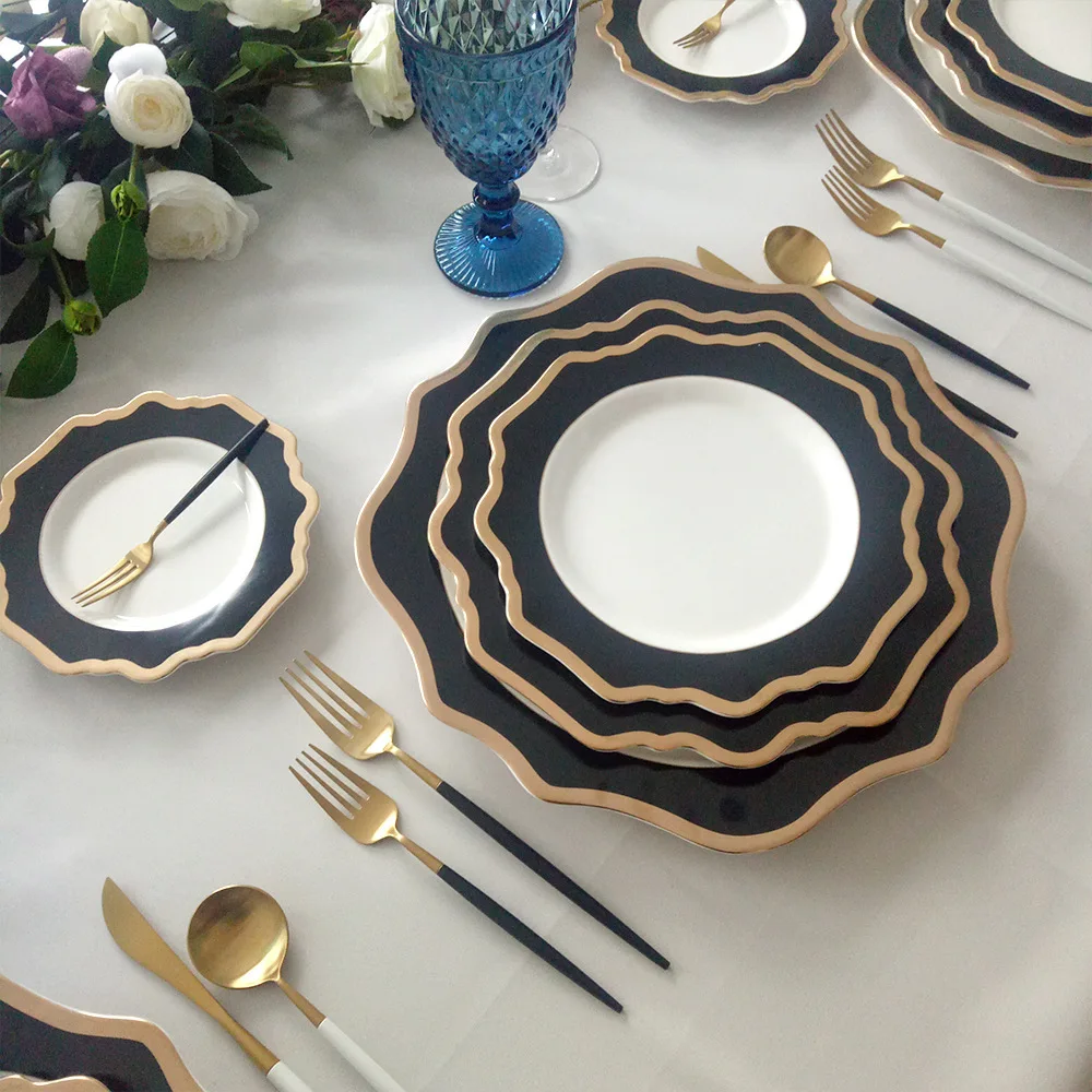 Wholesale Black charger plate elegant dinnerware plate set event party dish, As shown 
Wholesale Black charger plate elegant dinnerware plate set event party dish, As shown