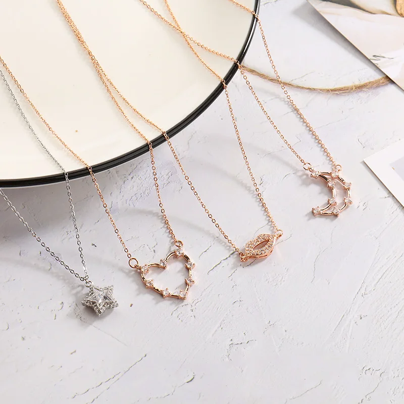 2020 New Crystal Zircon Rose Gold Necklace Star Moon Lip Heart Rhinestone Necklace Woman Jewlery, Silver,gold
2020 New Crystal Zircon Rose Gold Necklace Star Moon Lip Heart Rhinestone Necklace Woman Jewlery, Silver,gold