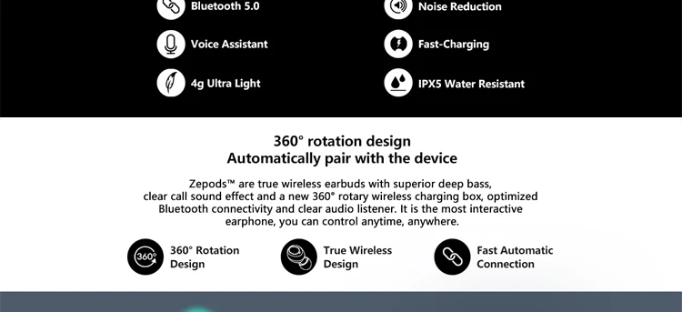 New Zeblaze Zepods TWS 5.0 Bluetooth Headset Wireless Call Smart Binaural Button Switch 500mAh Charging Box Wireless Charging - ANKUX.COM
