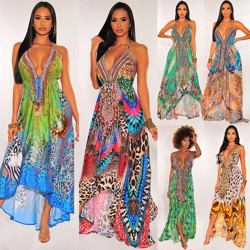 2021 Summer Women's Retro V-neck Sexy Halter Dresses Printed Sling Dress, As pictures
2021 Summer Women's Retro V-neck Sexy Halter Dresses Printed Sling Dress, As pictures