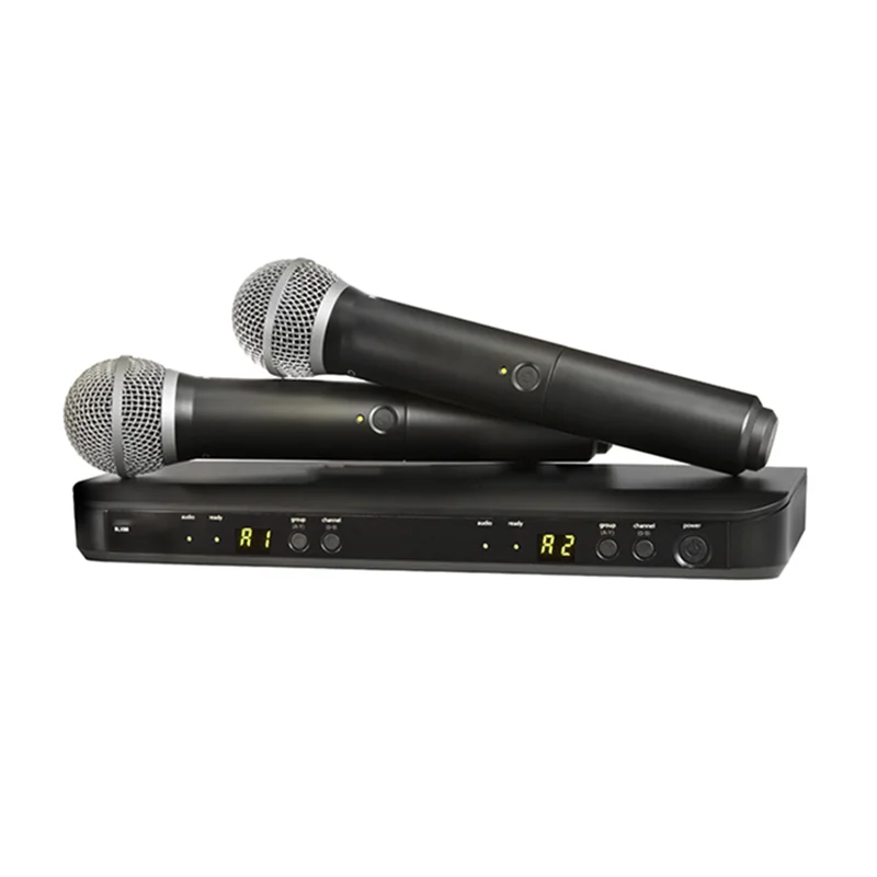 High Quality BLX288/PG58 Dual Channel Wireless Microphone SHURE SM58 Wireless Microphone for Karaoke Stage Performance
High Quality BLX288/PG58 Dual Channel Wireless Microphone SHURE SM58 Wireless Microphone for Karaoke Stage Performance