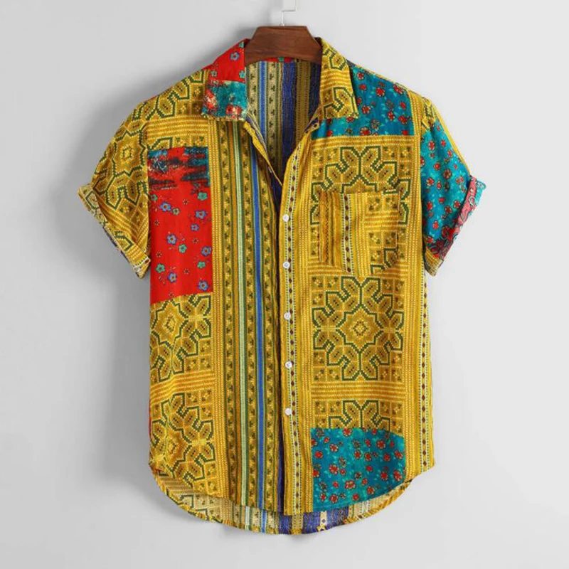 Mens Vintage Ethnic Printed Turn Down Collar Short Sleeve Loose Casual Shirts 2021 Slim Fit Male Shirt Men Blouse, 4 colors
Mens Vintage Ethnic Printed Turn Down Collar Short Sleeve Loose Casual Shirts 2021 Slim Fit Male Shirt Men Blouse, 4 colors