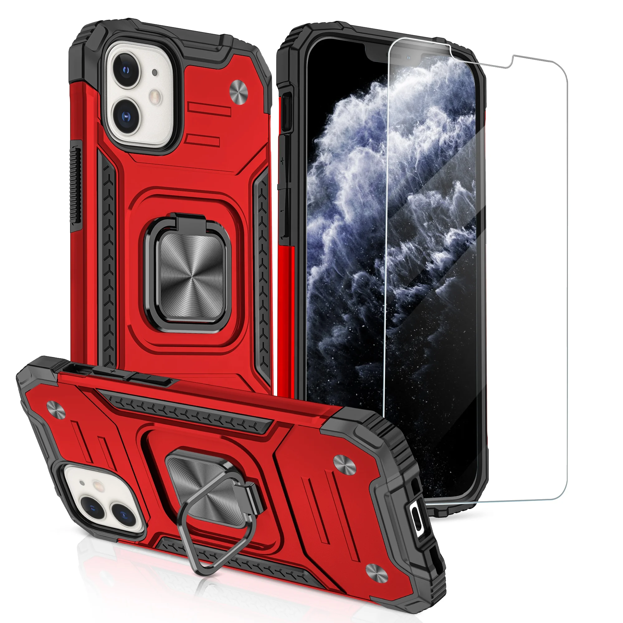 Mobile Case Military Grade 3 in 1 Metal Kickstand with Tempered Glass Cell Phone Case Cover for iPhone 12 12 Pro, Multi colors
Mobile Case Military Grade 3 in 1 Metal Kickstand with Tempered Glass Cell Phone Case Cover for iPhone 12 12 Pro, Multi colors
