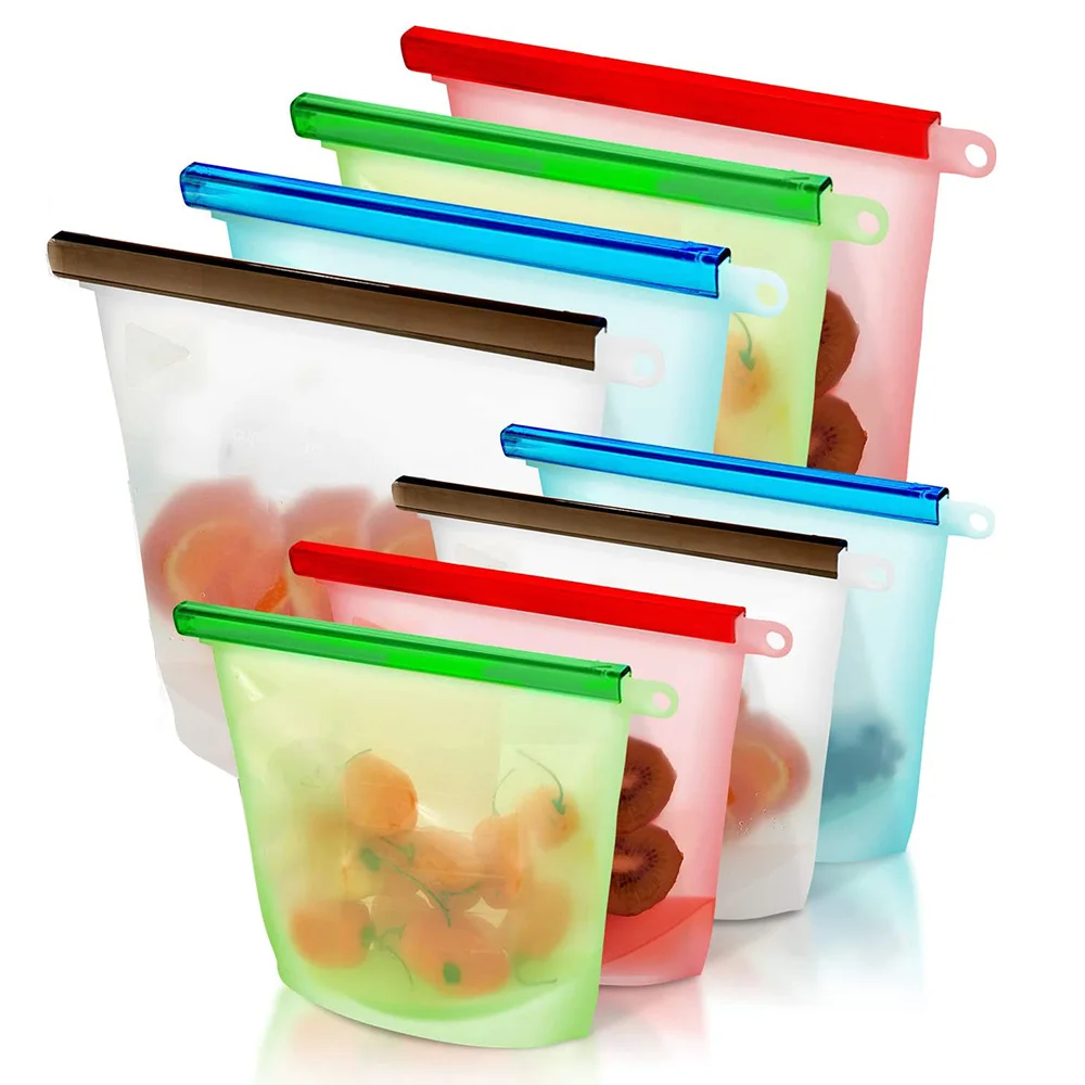 

BPA Free Leak-Proof Pouch Reusable Silicone Food Storage Bags Self Seal Silicon Bag for Packing Food