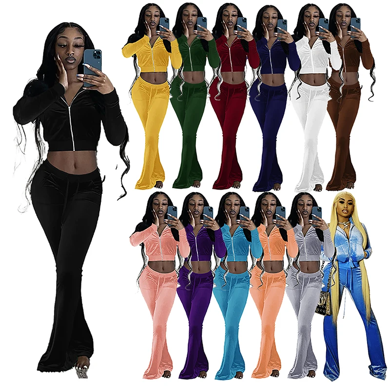 2021 Custom Womens Winter Clothing Crop Top Jogger Velour Tracksuit Velvet Two Piece Pants Set
2021 Custom Womens Winter Clothing Crop Top Jogger Velour Tracksuit Velvet Two Piece Pants Set