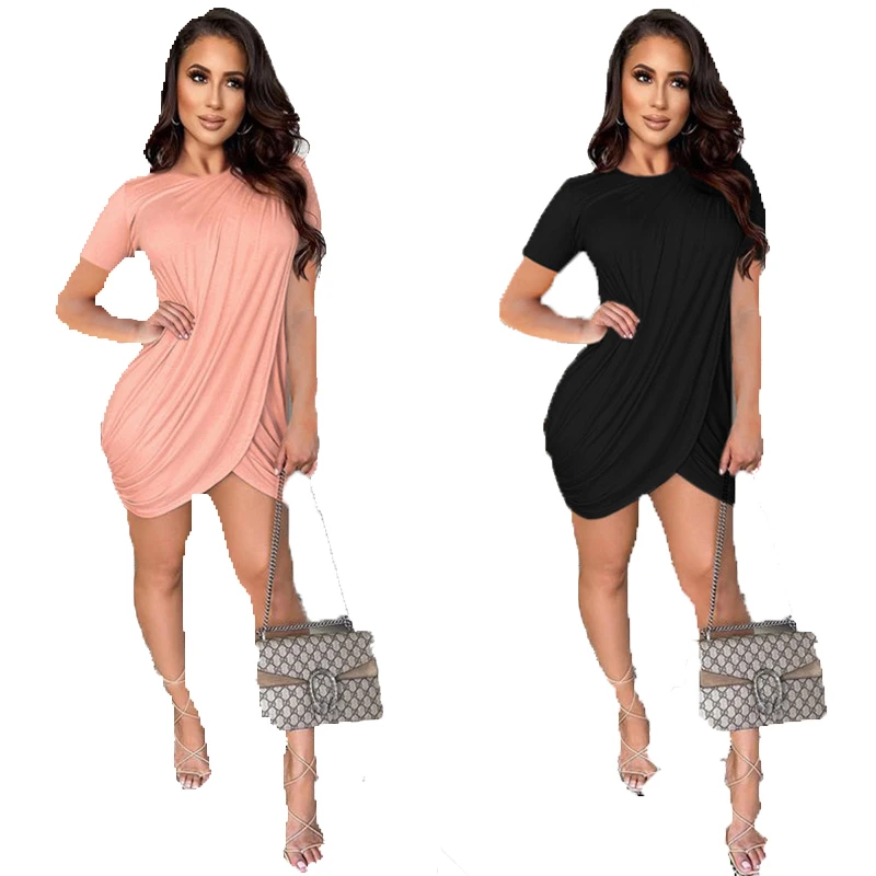 2021 new women's round neck solid color short sleeve bag hip knit pleated dress sexy dresses women
2021 new women's round neck solid color short sleeve bag hip knit pleated dress sexy dresses women