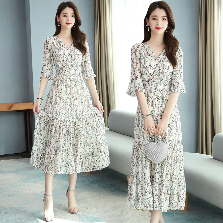 Woman dresses new arrivals 2021 floral print chiffon elegant casual dresses, White
Woman dresses new arrivals 2021 floral print chiffon elegant casual dresses, White