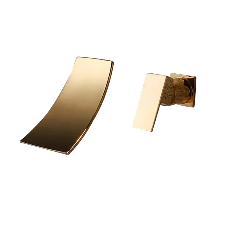 

Brushed gold brass wall mounted wash bathroom Waterfall basin mixer taps faucet