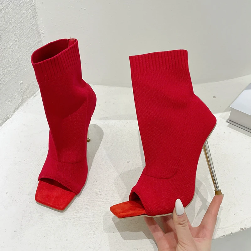 2022 Spring Autumn New Women Fashion Design Knitted Stretch Fabric Women's Ankle Boots Open Toe Boots Sexy High Heels Shoes
2022 Spring Autumn New Women Fashion Design Knitted Stretch Fabric Women's Ankle Boots Open Toe Boots Sexy High Heels Shoes