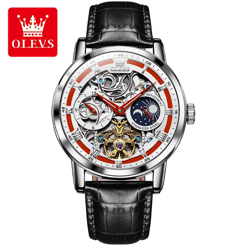 

OLEVS 6670 Custom Logo Luxury Mens Automatic Skeleton Tourbillon Mechanical Watch Men