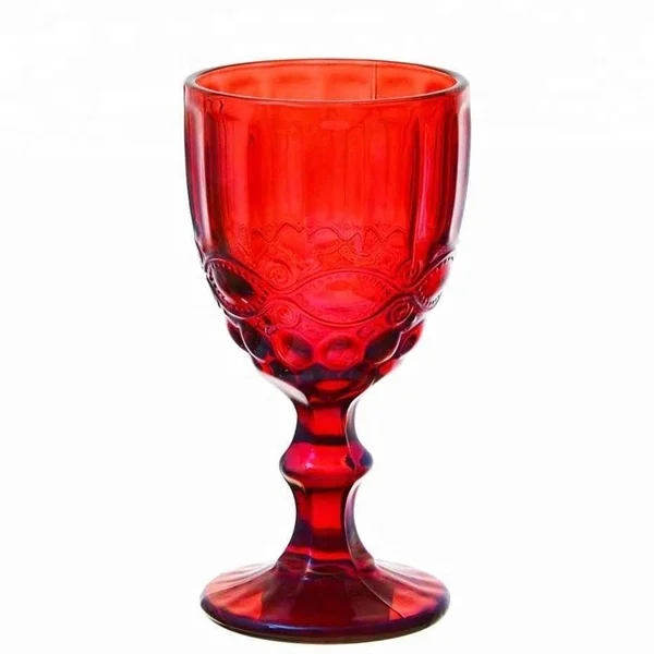 Vintage Pattern Embossed High Quality Multi Colored Glass Goblet for Party Wedding Gifts 
Vintage Pattern Embossed High Quality Multi Colored Glass Goblet for Party Wedding Gifts