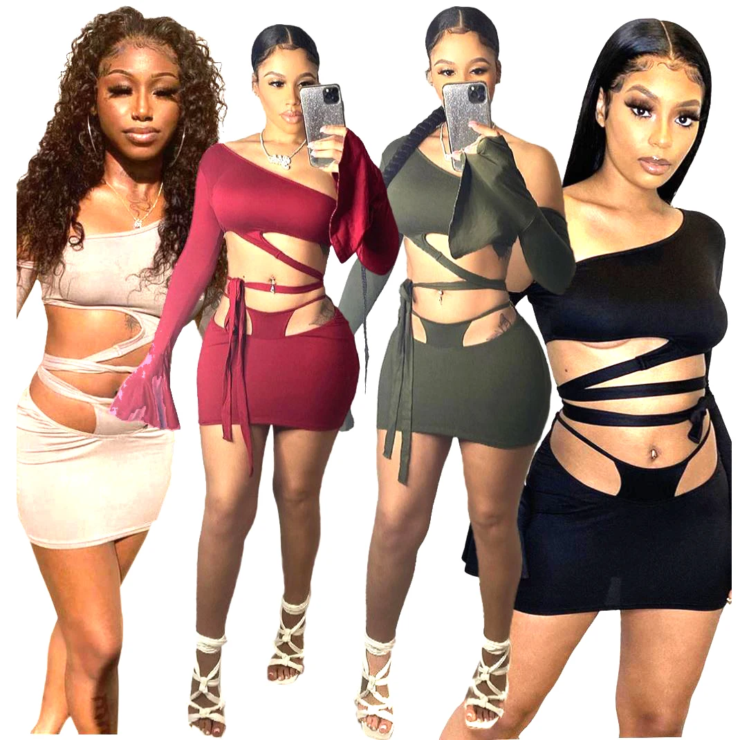 2021 Latest Design Women short dress Sexy Off Shoulder Flare Sleeve Lace Up 2 Piece Set Mini Skirt, Picture color
2021 Latest Design Women short dress Sexy Off Shoulder Flare Sleeve Lace Up 2 Piece Set Mini Skirt, Picture color