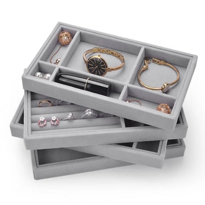 Ready to ship high end custom velvet insert jewelry tray organizer display jewelry, Grey
Ready to ship high end custom velvet insert jewelry tray organizer display jewelry, Grey