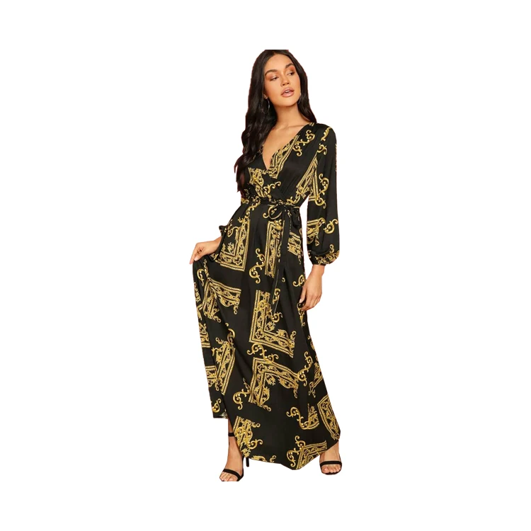 Deep V hot sale scarf print elegant sexy women belted boho maxi dresses with bohemia design, Multicolor
Deep V hot sale scarf print elegant sexy women belted boho maxi dresses with bohemia design, Multicolor