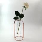 Minimalism Style Crystal Glass Tube Flower Vase in Rose Gold Metal Holder for home Decor Hotel Decor