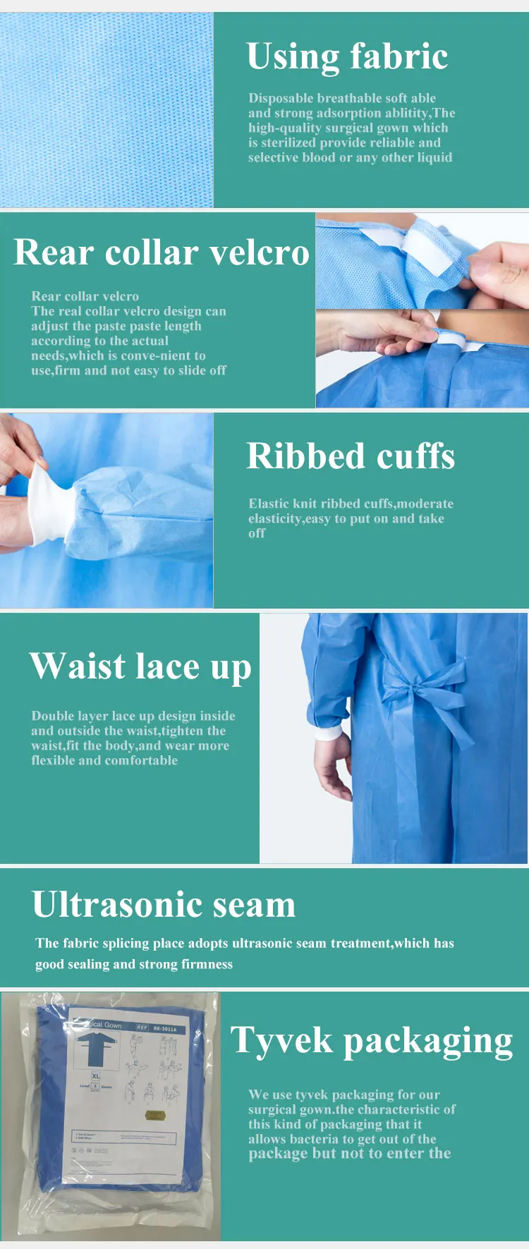 Rhycom Disposable Surgical Safety SMS Dustproof Surgical Isolation Gown For Doctors
