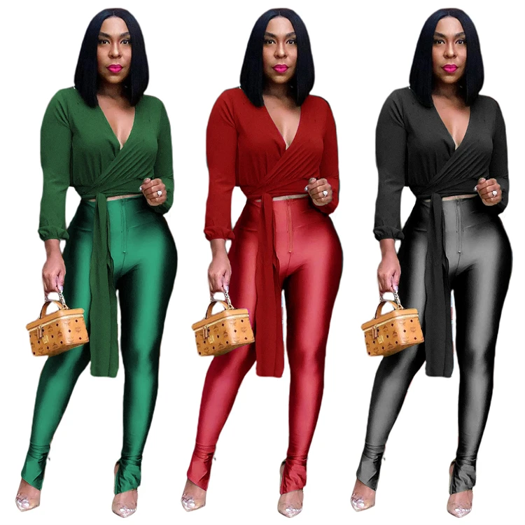 Trendy 2021 Solid Color Long Sleeve Chiffon Tops Metallic Color Pants Casual Two Piece Set Women Clothing, Red,black,green
Trendy 2021 Solid Color Long Sleeve Chiffon Tops Metallic Color Pants Casual Two Piece Set Women Clothing, Red,black,green