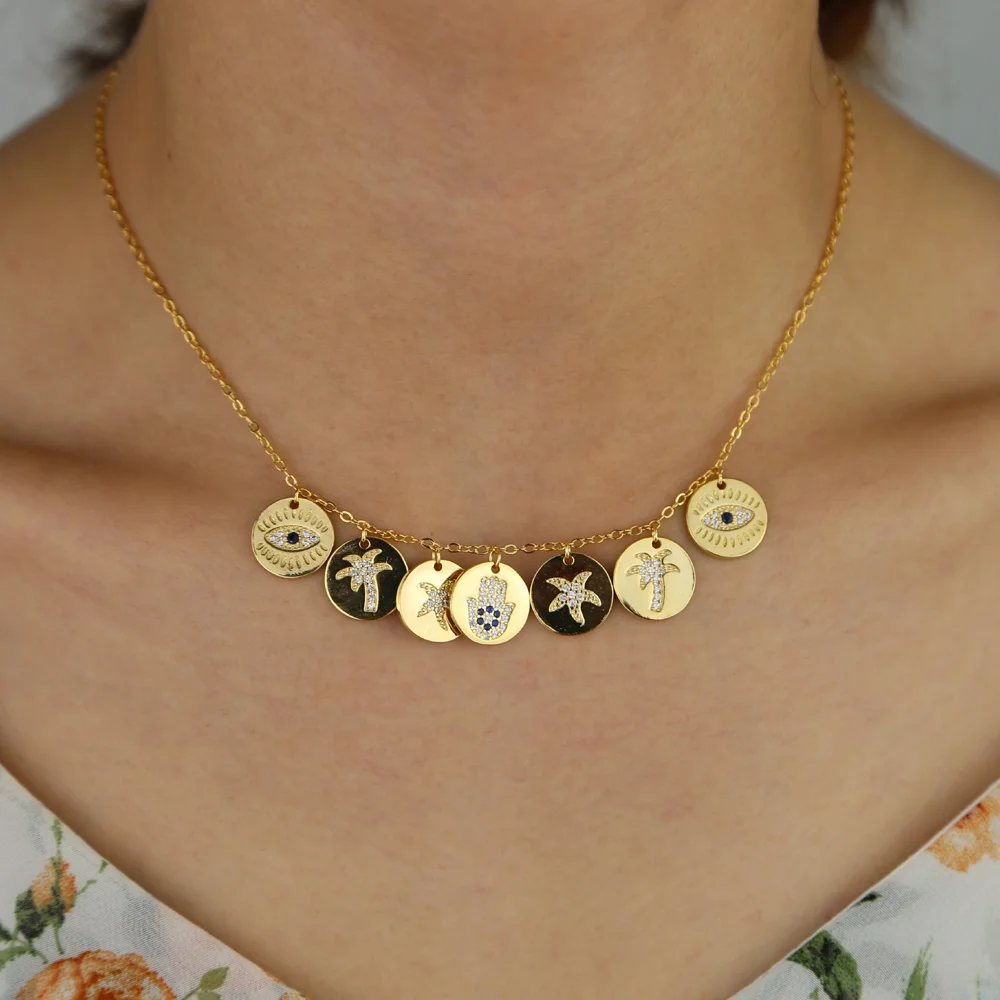 Summer beach women jewelry Multi Round coin drop charm necklace summer element sea fish star hand palm tree charm necklace
Summer beach women jewelry Multi Round coin drop charm necklace summer element sea fish star hand palm tree charm necklace