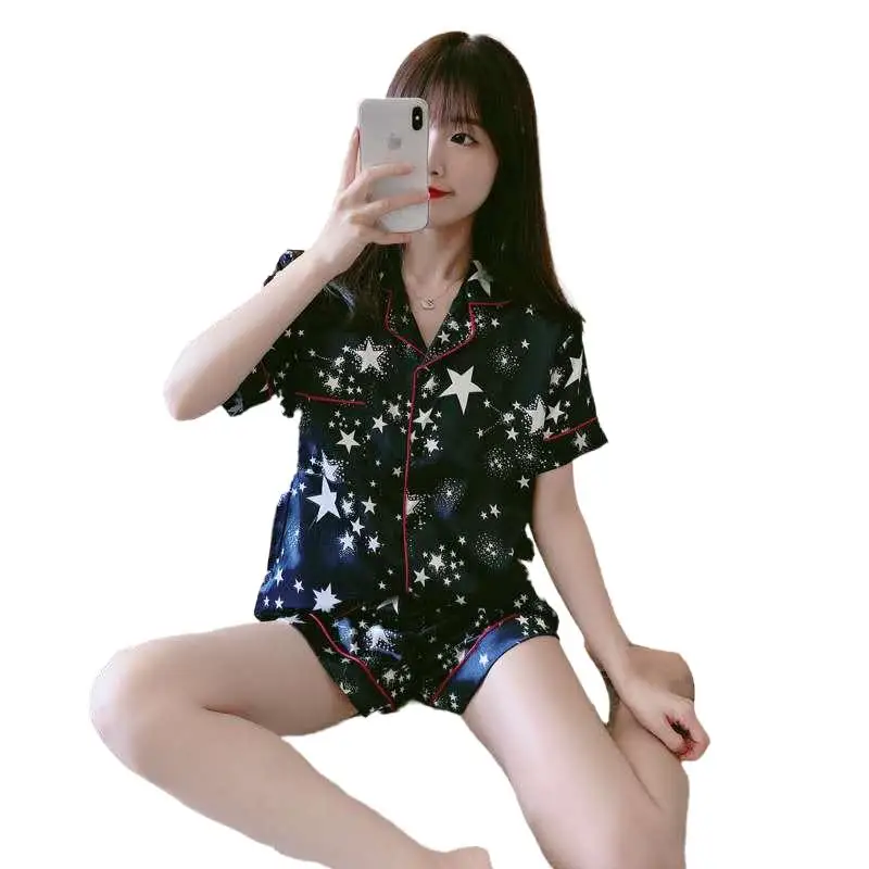 2021Newest Summer Women's Silk Pajamas Sweet Cartoon Pyjamas Elegance Short Sleeve Homewear for Women Ladies Sleepwear Sets, Required
2021Newest Summer Women's Silk Pajamas Sweet Cartoon Pyjamas Elegance Short Sleeve Homewear for Women Ladies Sleepwear Sets, Required