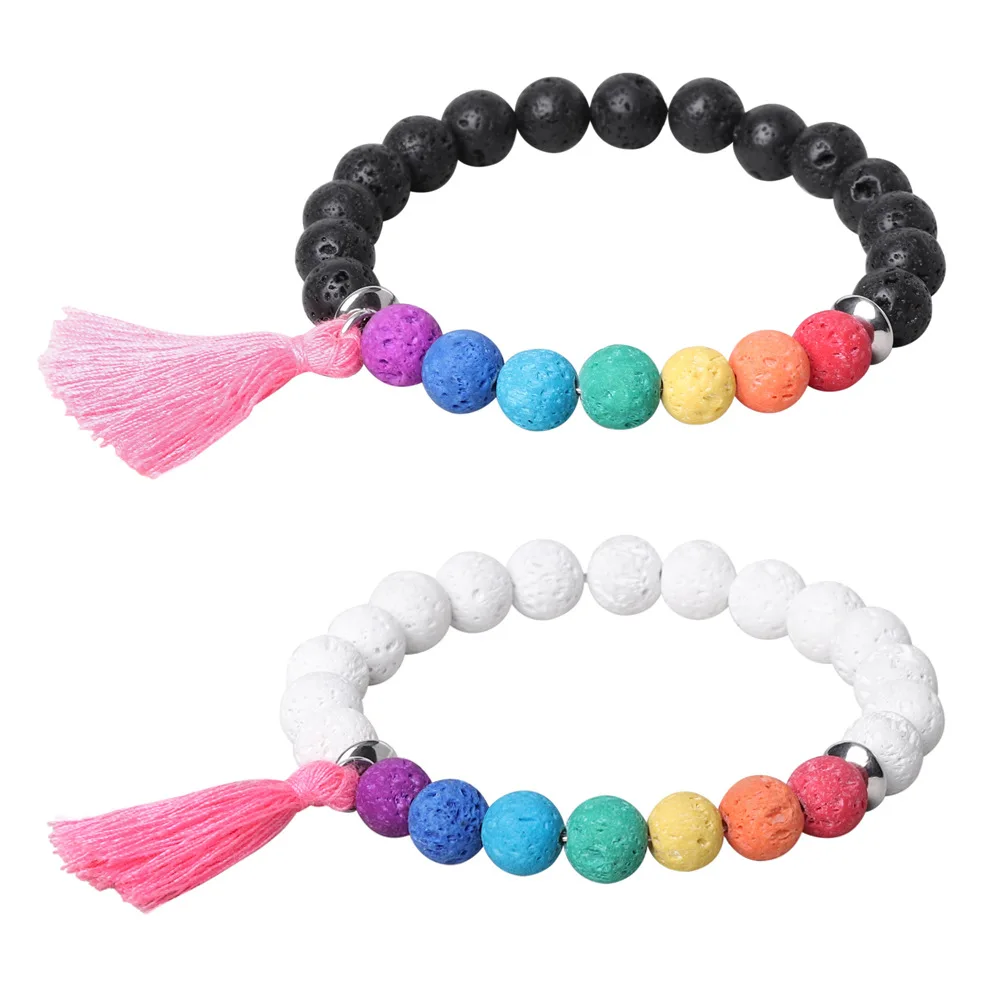 2022 Trendy Rainbow Women Lava 8mm Natural Stone Beaded Bracelet With Tassel Accessories, Color mixing
2022 Trendy Rainbow Women Lava 8mm Natural Stone Beaded Bracelet With Tassel Accessories, Color mixing