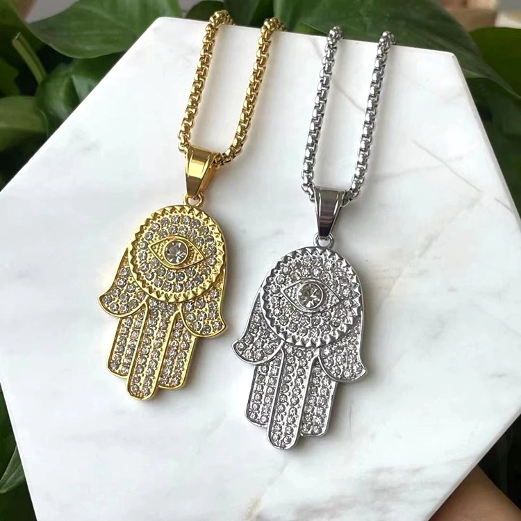 Jialin Jewelry Pave 18k gold plated hamsa hand necklace for women charm mens hamsa necklace
Jialin Jewelry Pave 18k gold plated hamsa hand necklace for women charm mens hamsa necklace