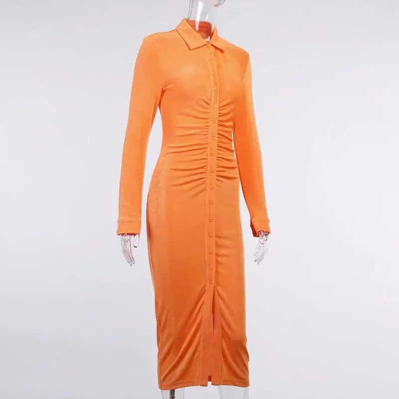 New arrival low moq orange v-neck long sleeve midi dress women winter knitted dresses, Customized color
New arrival low moq orange v-neck long sleeve midi dress women winter knitted dresses, Customized color