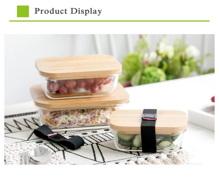 Fashion style eco friendly food container galss wholesale bamboo lunch box