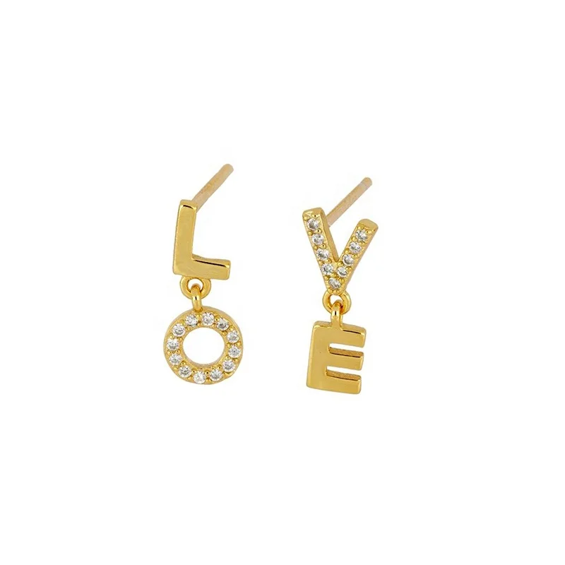 925 Sterling Silver Jewelry Cubic Zircon Letter Charm Love Stud Earrings For Women, Gold and silver
925 Sterling Silver Jewelry Cubic Zircon Letter Charm Love Stud Earrings For Women, Gold and silver