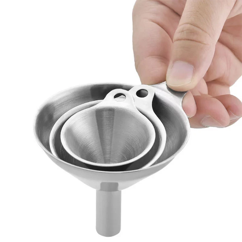 Factory Small Set of 3 Oil Juice Filling Mini Kitchen Stainless steel liquid funnel without handle
Factory Small Set of 3 Oil Juice Filling Mini Kitchen Stainless steel liquid funnel without handle