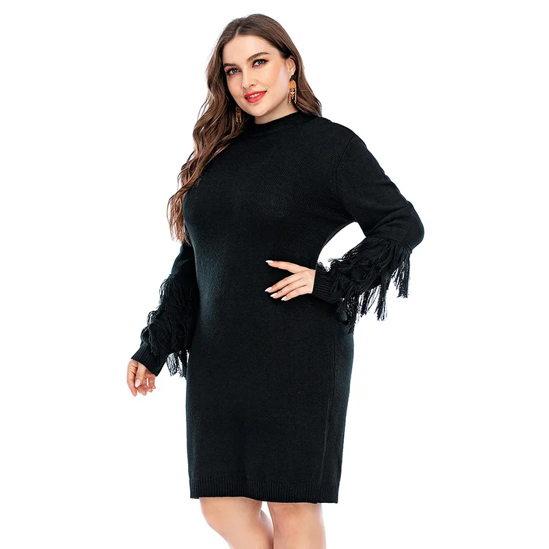 Autumn Winter New Arrival Plus Size Women's Black Sweater Dress with Tassel Loose Long Knit Sweaters for Women
Autumn Winter New Arrival Plus Size Women's Black Sweater Dress with Tassel Loose Long Knit Sweaters for Women