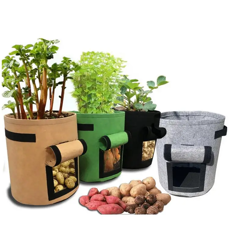 

AAA335 Custom Size Vegetable Potato nursery Felt Grow Bags Garden Fabric Growing Planting Bag Tomato Seedling Bag With Handle, 4 colours