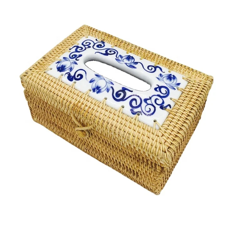 Decorative box with Chinese elements Handmade rattan tissue box blue and white porcelain box, Brown
Decorative box with Chinese elements Handmade rattan tissue box blue and white porcelain box, Brown