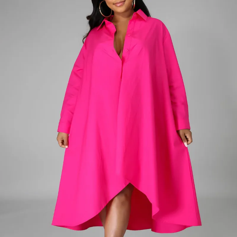 Autumn Oversized Elegant Button Irregular Women Casual Shirt Dress, Rose red blue white
Autumn Oversized Elegant Button Irregular Women Casual Shirt Dress, Rose red blue white