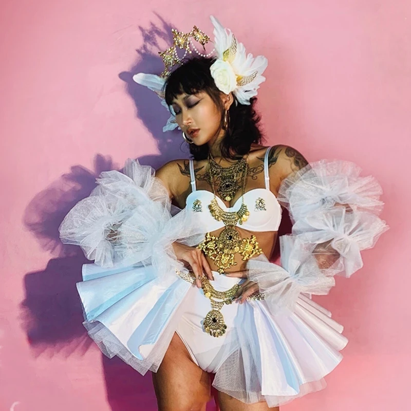 Nightclub Dance Performance CLUB Outfit Women Mesh Puff Sleeve Bikini Pettiskirt Suit DS Gogo Dance Stage Wear
Nightclub Dance Performance CLUB Outfit Women Mesh Puff Sleeve Bikini Pettiskirt Suit DS Gogo Dance Stage Wear