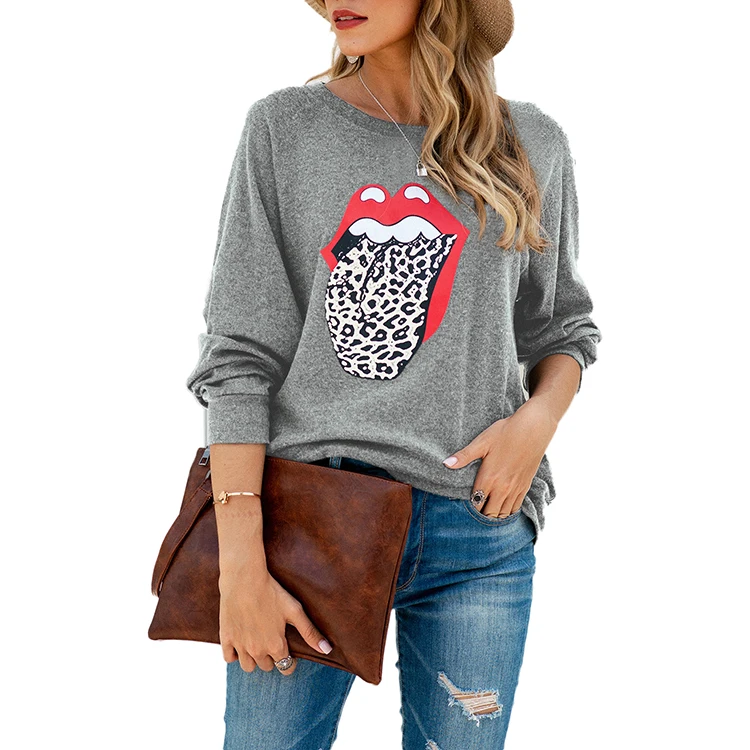 Women's Round Neck T-Shirt Loose Sweater Autumn Long Sleeve Street Trend Commodity Lip Print T Shirt For Women
Women's Round Neck T-Shirt Loose Sweater Autumn Long Sleeve Street Trend Commodity Lip Print T Shirt For Women