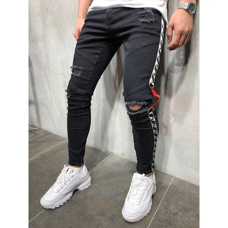 men's jeans slim fit pencil pants jeans men ripped Black Stitched stretch side stripe men jean trousers L0014
men's jeans slim fit pencil pants jeans men ripped Black Stitched stretch side stripe men jean trousers L0014