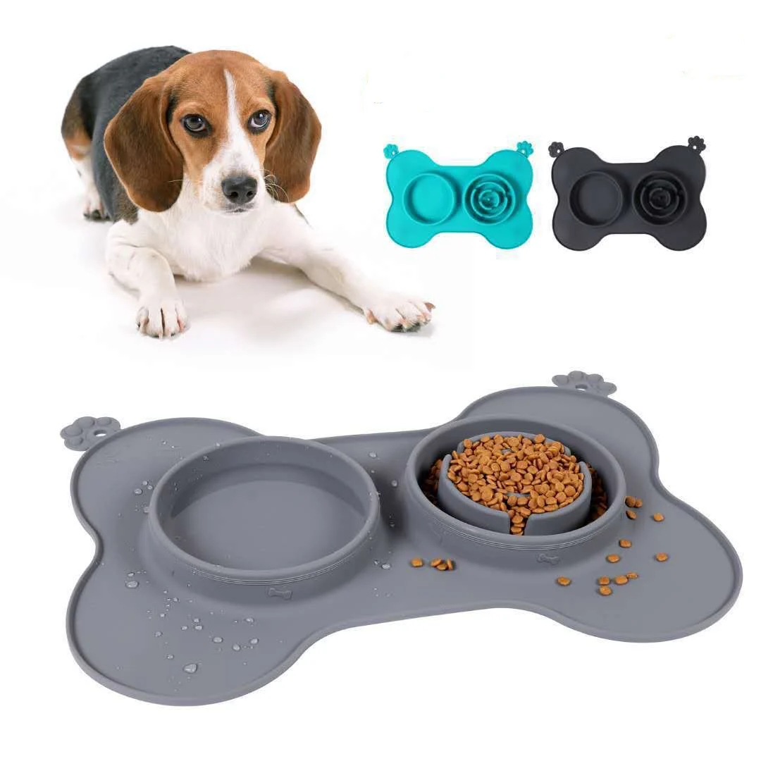New silicone custom folding slow waterproof non-slip pet bowl double bowl universal dog food bowl, Black or customized
New silicone custom folding slow waterproof non-slip pet bowl double bowl universal dog food bowl, Black or customized