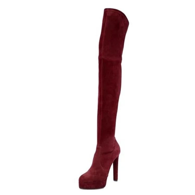Women Stretch Suede Chunky Heel Thigh High Boots Platform Pull on Solid Over The Knee Winter Long Boots, Black winered
Women Stretch Suede Chunky Heel Thigh High Boots Platform Pull on Solid Over The Knee Winter Long Boots, Black winered