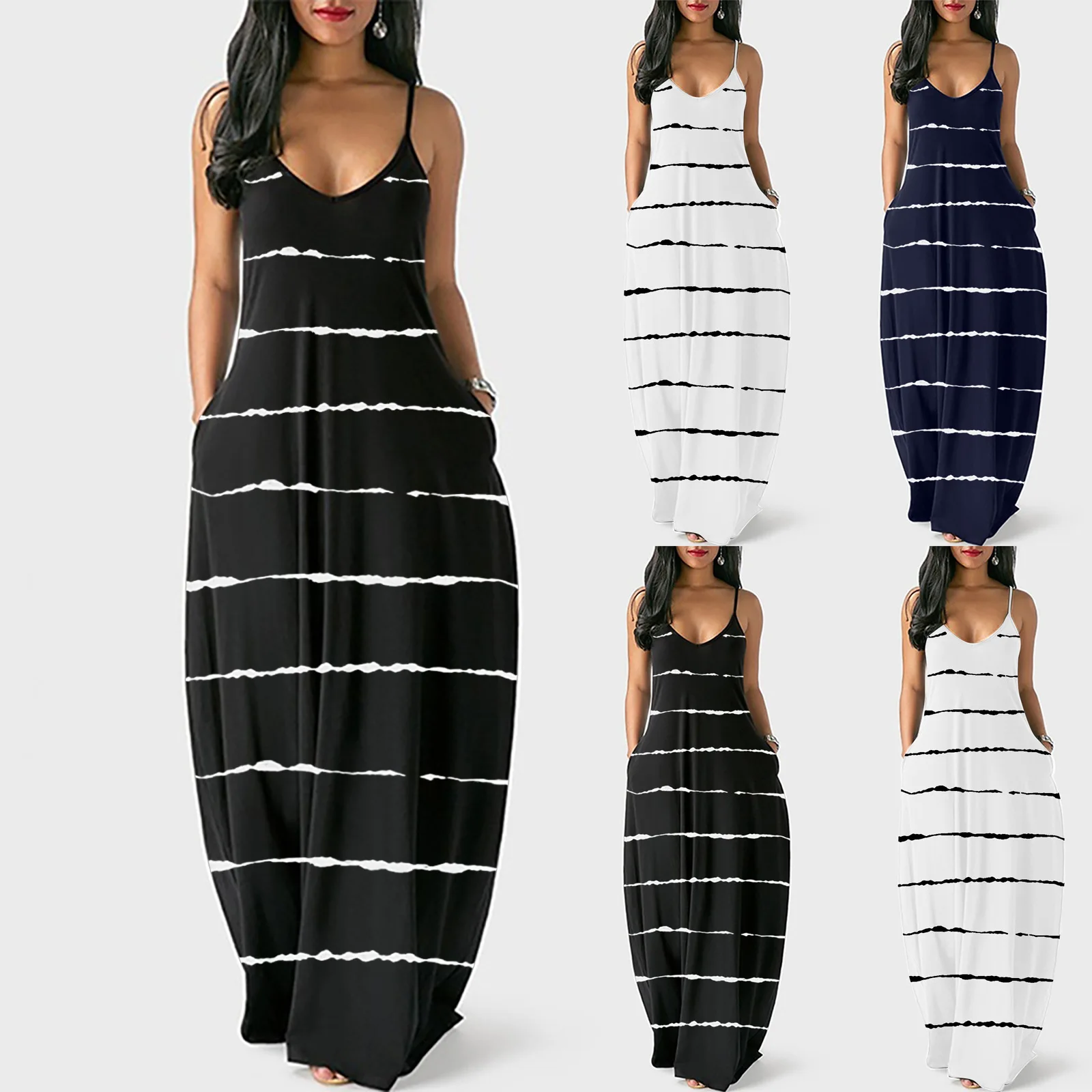 QC Plus size women clothing 2021 summer dresses sleeveless black white striped maxi dress women with pockets
QC Plus size women clothing 2021 summer dresses sleeveless black white striped maxi dress women with pockets