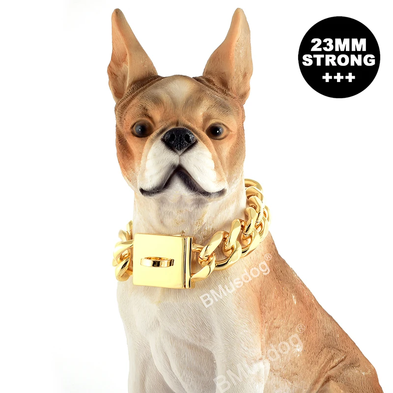 Custom Wholesale Gold Chain Dog Collar 23MM Heavy Duty Thick 18K Cuban Chain Metal Pet Collars For Dog Training Collar, 18k gold,silver
Custom Wholesale Gold Chain Dog Collar 23MM Heavy Duty Thick 18K Cuban Chain Metal Pet Collars For Dog Training Collar, 18k gold,silver