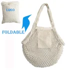 Foldable macrame long handle vegetable eco friendly reusable cotton grocery bag tote string net mesh shopping bag