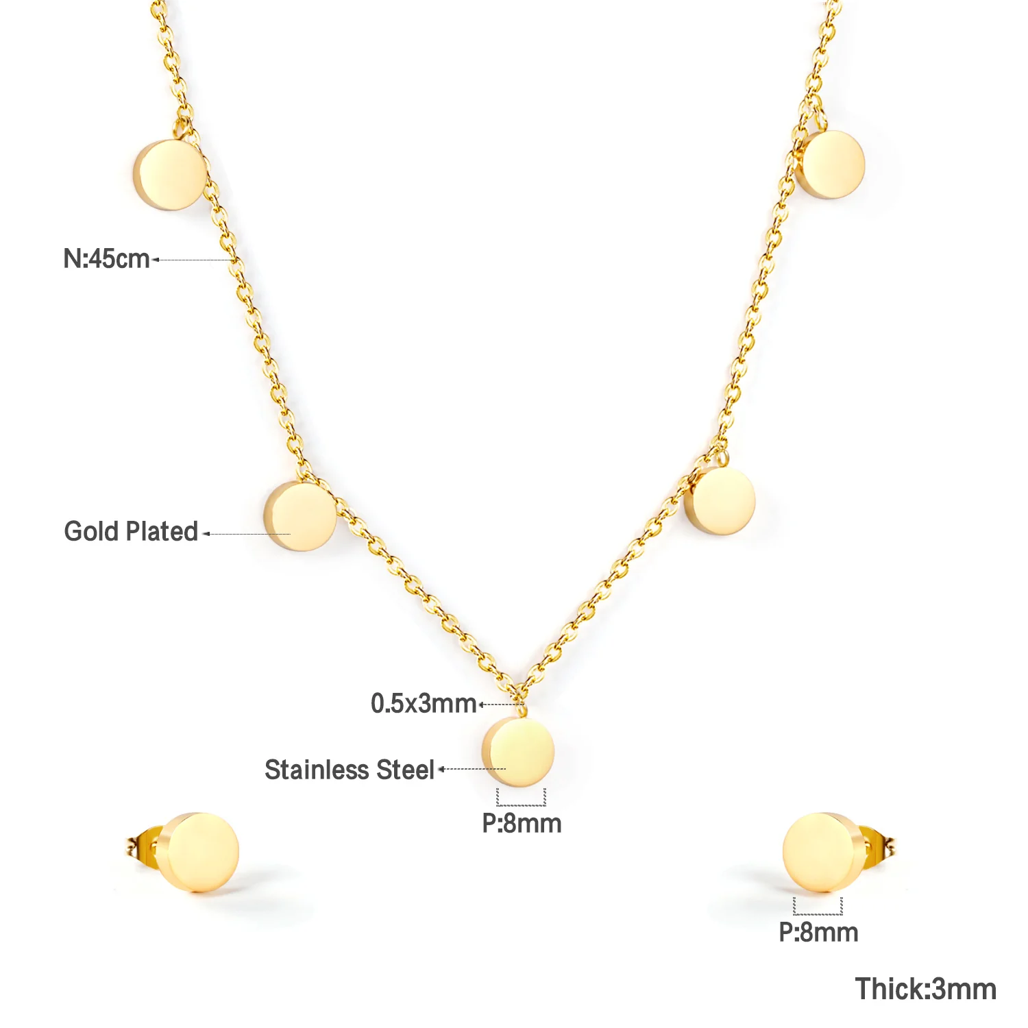 Engagement Gift Stainless Steel Round Type Pendant Necklace and Earring Set for Sale, Gold/silver avaliable
Engagement Gift Stainless Steel Round Type Pendant Necklace and Earring Set for Sale, Gold/silver avaliable