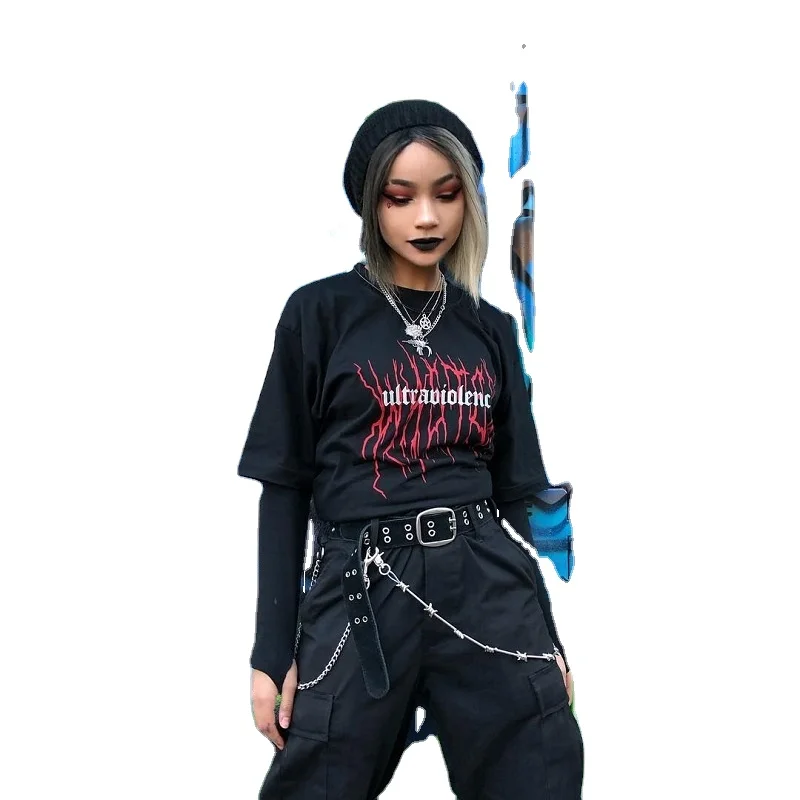 Casual Clothing Loose Harajuku Printed Letters Punk Gothic T-shirts Women Casual Short Sleeve Vintage Black Women
Casual Clothing Loose Harajuku Printed Letters Punk Gothic T-shirts Women Casual Short Sleeve Vintage Black Women