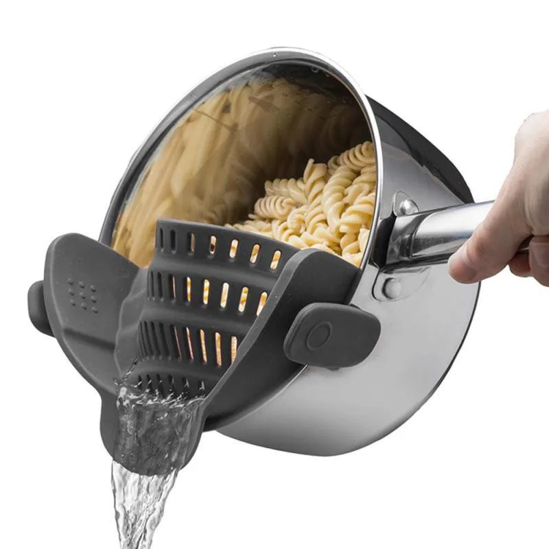 

Snap Strainer Silicone Food Strainers Heat Resistant Clip On Strain Strainer Rice Colander Kitchen Gadgets Drainer Hands-Free