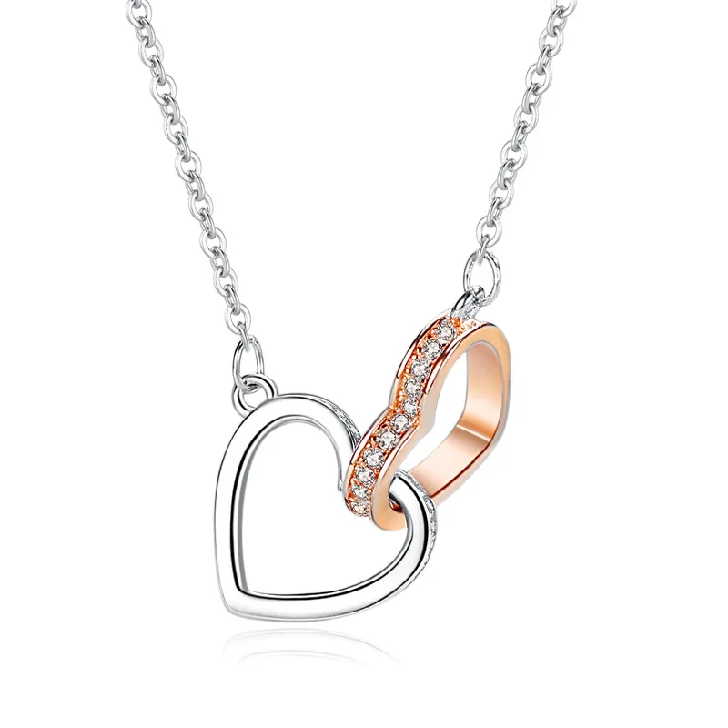 Custom Wholesale Jewelry 925 silver Necklace Gold Plated Couple Necklace Double Heart Womens Necklace 
Custom Wholesale Jewelry 925 silver Necklace Gold Plated Couple Necklace Double Heart Womens Necklace